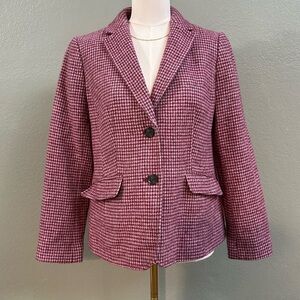 Talbots Cherry Red Wool blend Houndstooth Blazer